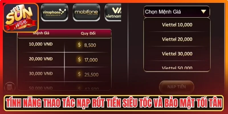 Tính năng nạp rút tiền siêu tốc và bảo mật tối tân